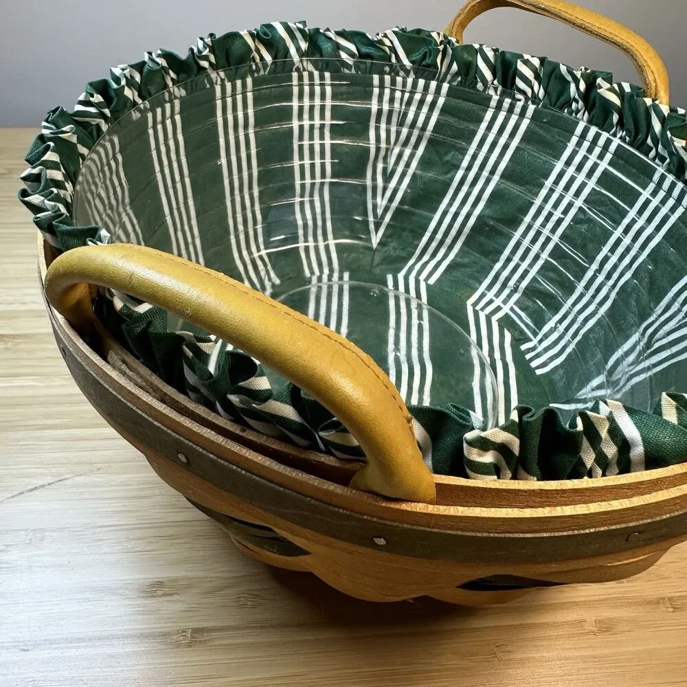 Longaberger 1999 Christmas Collection Popcorn Basket Green Liner & Tray Vintage